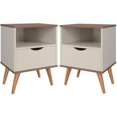 Imagem de Conjunto 2 Mesa De Cabeceira Milão Estilo Retrô Pés Em Madeira Maciça 