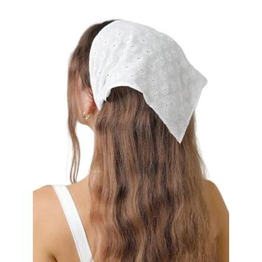 Imagem de SHENHE Lenço feminino de cabeça com ilhós elástico bordado, bandana de cabelo, branco, tamanho único