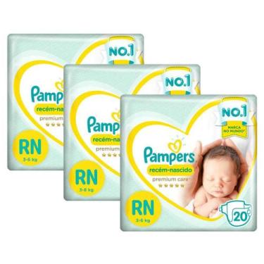 Imagem de Kit Fralda Pampers Premium Care Recém Nascido com 60 unidades - 3 à 6 