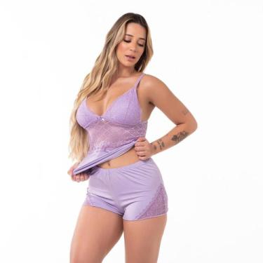 Imagem de Baby Doll Liso com Renda Sexy - Noite Encanto Lingerie, Rosa, G