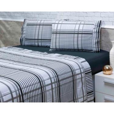 Imagem de Lençol QUEEM  4pç Estampado Litrado 198x158x35 180fios Preto - THAIS  