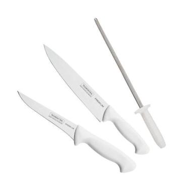 Imagem de Jogo 2 Facas Carne Churrasco Chaira Afiador Inox Tramontina, Branca, 3