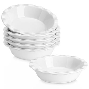 Imagem de MALACASA Forma de torta, conjunto de 6 mini pratos de torta branca de 350 ml, forma de torta de cerâmica para assar, assadeira pequena de quiche para forno, pratos de torta redondos, formas de torta