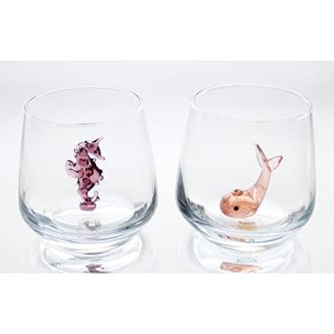 Imagem de Copo de vidro 3D com estatueta de animal fofa dentro, figuras de vidro soprado à mão dentro da caneca, copo sem haste para vinho, água, leite, bebidas, 340 g (cavalo marinho e baleia)