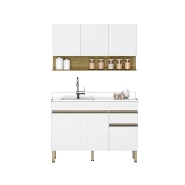 Imagem de Kit Balcão De Pia Sem Tampo E Aereo 120 Cm 6 Portas 1 Gaveta Line Supremo supremo cp freijó