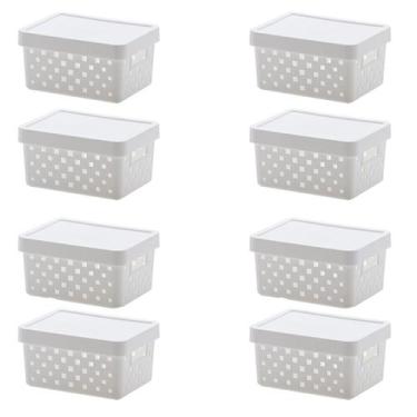 Imagem de Kit 8 Caixa Organizadora C/ Tampa Quadratta 19x14x10 Branco 896 Paramo