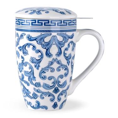 Imagem de AmorArc Caneca de chá de porcelana com infusor e tampa, xícara de chá de 510 g com alça para chá de folhas soltas, presente para amantes de chá de homens e mulheres