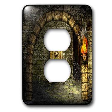 Imagem de 3dRose lsp_11908_6 Uma sala medieval apresenta uma fonte encantada como uma tocha queima perto de 2 tampas de tomada