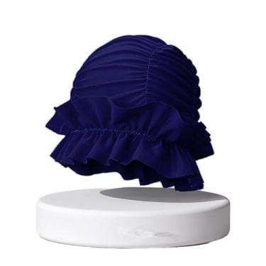 Imagem de Touca de natação feminina adulta com bordas franzidas - touca de natação de tecido de nylon touca de natação extra elástica confortável chapéus de banho mantém o penteado inalterado toucas de natação