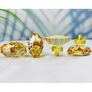 Imagem de Puxadores de armário de cristal puxadores dourados puxadores de armário de vidro decorativo cor champanhe decoração de cozinha para casa forma de flor oval pacote com 4