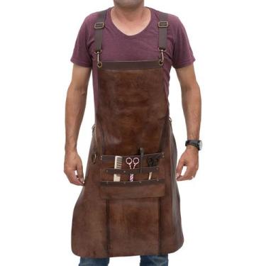 Imagem de Avental Barbearia em Couro Alça em X - Sparttan, Marrom