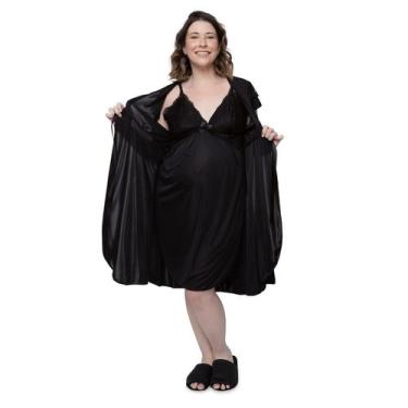 Imagem de Camisola Saída Maternidade com Renda e Robe Amamentação - Linda Gestan