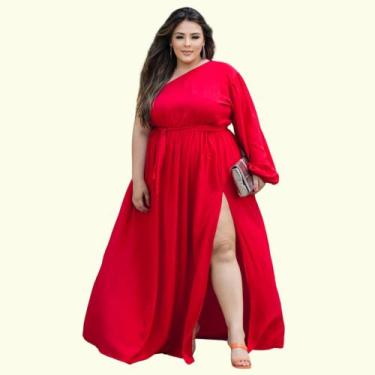 Imagem de Vestido Plus Size Manga Nula Com Fenda Lateral Festa Convidada Madrinh