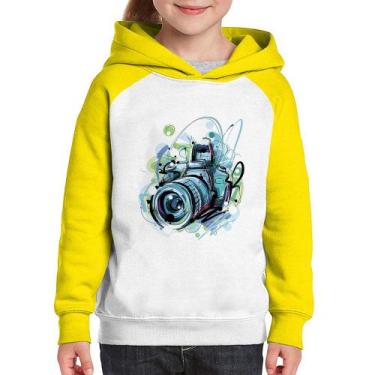 Imagem de Moletom Infantil Câmera Fotográfica - Foca na Moda, Branco, Amarelo, 2