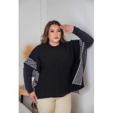 Imagem de Blusa Plus Size Trico Poncho Preminum - Lalinha, GG, Preto
