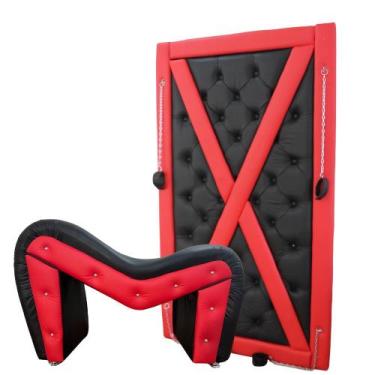 Imagem de Kit Poltrona Cavalinho Painel Parede Quarto Casal Preto Vermelho - Des