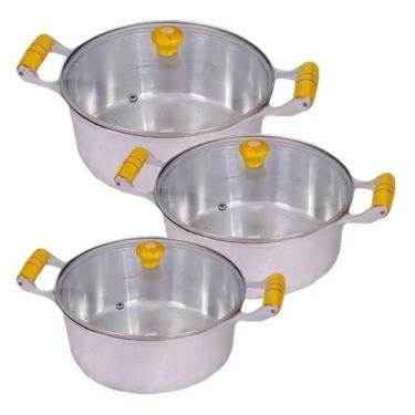Imagem de Jogo 3 Panelas Caçarolas Aluminio Polido Tampa de Vidro 14, 16 e 18 - 