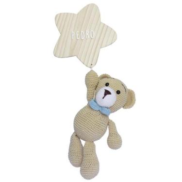 Imagem de Porta Maternidade Estrela com Urso de Gravata Azul Quarto Bebê Infanti