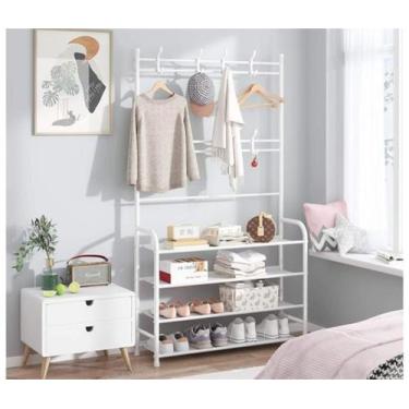 Imagem de Sapateira e Cabideira Multiuso 4 Prateleiras 8 Suporte Cor branco ou p