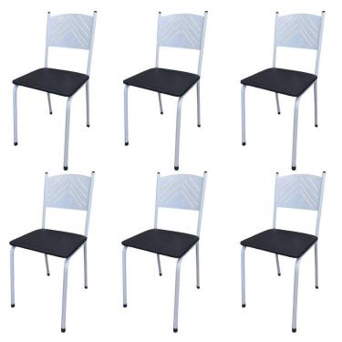 Imagem de Kit 6 Cadeira Branca para Cozinha Jantar Metal Tubular Almofadada Assento Preta
