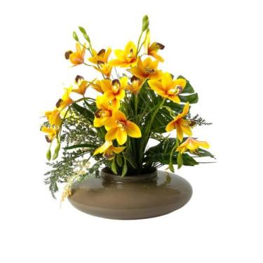 Imagem de Arranjo Orquídea Artificial Cymbimdium Flor Realista Decorativa - Flor