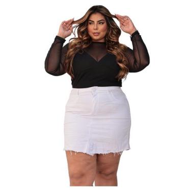 Imagem de Body Tule Liso Gola Alta Manga Longa Plus Size Bori - PLUS MESMO E DAÍ