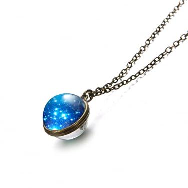 Imagem de Colar com pingente de galáxia, nebulosa, dupla face, espaço sideral, planeta, colar para meninas, mulheres, homens, globo terrestre, universo, joias, presentes de Natal, Metal Vidro