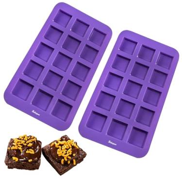 Imagem de Bakerpan – Molde de brownie de silicone, assadeira quadrada de 3,8 cm, 15 cavidades – conjunto de 2