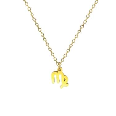 Imagem de BlingNuts Colar de signo do zodíaco dourado, horóscopo, constelação, astrologia, pingente para aniversário, Natal, aniversário, F, Aço inoxidável, Sem Pedra Preciosa