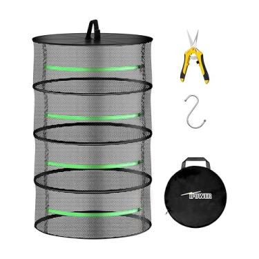 Imagem de iPower Estante de secagem de ervas com zíper, 4 camadas, 61 cm, com tesoura de poda de jardim e gancho para ervas hidropônicas, plantas, sementes, brotos em armários, barracas de cultivo e ao ar livre