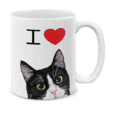 Imagem de MUGBREW Caneca de café de cerâmica I Love Tuxedo Cat Xícara de chá, 325 ml