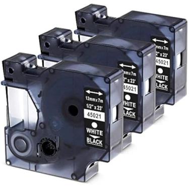 Imagem de Oozmas Fita de etiqueta de substituição compatível para Dymo D1 45021 Fita de poliéster permanente branca em preto, 1,27 cm, compatível com DYMO LabelManager 160 210D 280 360D COLORPOP, pacote com 3