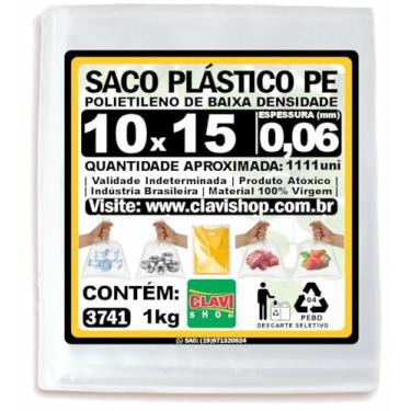 Imagem de Saco Plástico Transparente 10x15 cm (0,06mm espessura), Polietileno PE, Pacote 1kg, Conservar e Congelar Alimentos, Embalagem Multiuso, Saquinho Resistente e Forte, Selável a Calor, Virgem, Pequeno