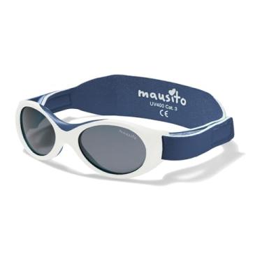 Imagem de Mausito Óculos de sol infantis para bebês de 0 a 24 meses com alça flexível e livre de BPA I 100% de proteção UV I design europeu, Branco - azul-marinho, One Size