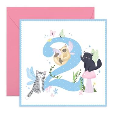Imagem de CENTRAL 23 Cartão de aniversário de 2 anos menina - gato fada 2 anos - cartão de feliz aniversário 2 anos para crianças - marco do bebê dois anos - presentes para filha sobrinha neta - vem com