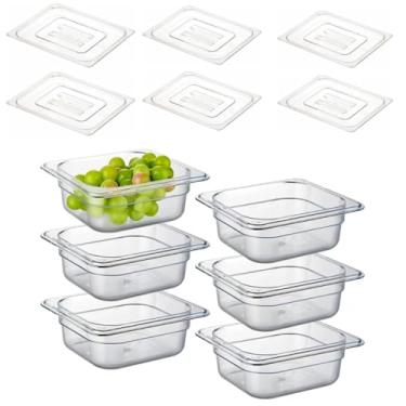 Imagem de Kit 6 Cuba Gastronômica Tampa Gn 1/4 100mm Acrílico Buffet