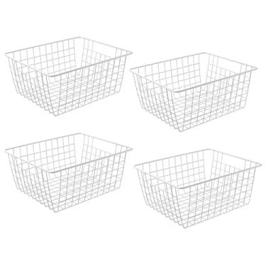 Imagem de Cestas de armazenamento de freezer verticais de 35,5 cm, caixas de armazenamento de arame branco grandes para freezer, despensa, organização de banheiro, conjunto com 4