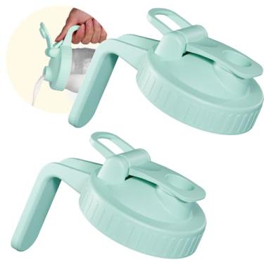 Imagem de Pacote com 2 tampas de frasco de vidro de boca larga com vedação à prova de vazamento, tampa de bico de vidro com tampa e alça, tampas de conservas de plástico para leite, salada, molho, garrafa de