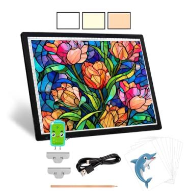 Imagem de KEIWRLIGHT Mesa de Luz Recarregável A3- Caixa de Luz de Bateria Sem Fio para Traçar 3 Cores 6 Níveis de Brilho Placa de Luz Contínua, Almofada de Luz A3 para Pintura de Diamante Ta (, Preto)