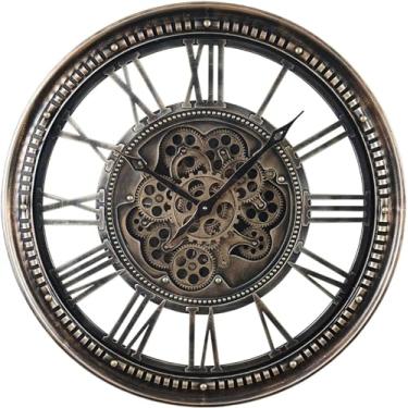 Imagem de Relógio de parede com engrenagens móveis reais de 63,5 cm, relógios grandes e modernos de metal para decoração de sala de estar, relógio de engrenagem, relógio decorativo vintage exclusivo industrial