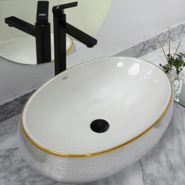 Imagem de Kit Cuba Pia Louça Cerâmica Banheiro C/Torn e Vál Preto 96