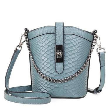 Imagem de AIDRANI Bolsa feminina de couro com camada de couro bovino bolsa feminina de couro macio banda larga grande capacidade, Azul