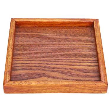 Imagem de Bandeja de chá portátil pequena de madeira formato quadrado madeira sólida para servir lanches de café chá 18x18x2cm orgânico e design (16,5 * 16,5 * 2)