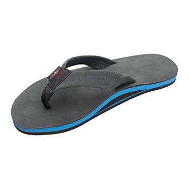 Imagem de Rainbow Sandals Sandálias masculinas de couro rasta - camada única de dois tons de couro preto com sola média rasta, Preto/azul, 11-12