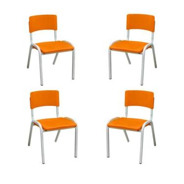 Imagem de Kit 4 Cadeira Iso Infantil Laranja Escolar e Creche  - ECOMHOME