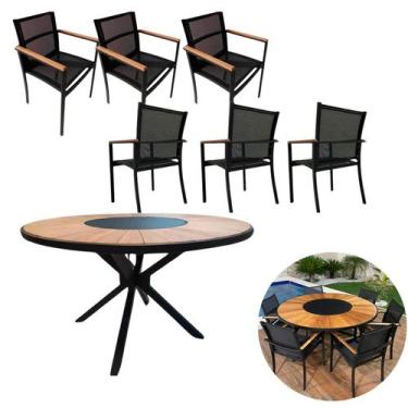 Imagem de Jogo de Mesa Jantar 1,50m Giratória 6 Cadeiras Poltronas Tela Sling Ja