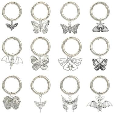 Imagem de KitBeads 24 peças, 12 estilos, pingentes de borboleta tibetana, gótico, aniaml, inseto, pingentes, crânio, morcego, mola, anel, para sapatos, botas, tênis, decoração, Esmalte, Sem Pedra Preciosa