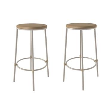 Imagem de 2 Banqueta Redonda em Aço Preto Sem Encosto Estofada- para Bares e Áreas Gourmet