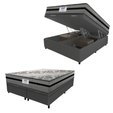 Imagem de Cama Box Baú Casal Colchão Gazin Com Molas Ensacadas Rubi Suede (CINZA/PRETO, KING)
