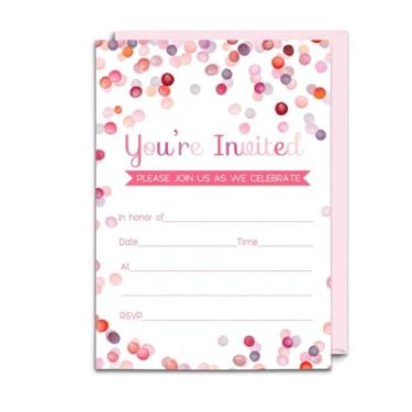 Imagem de Confetes rosa para festa (15 cartões) chá de bebê para meninas – formatura – almoço – festa de aniversário – suprimentos para festa de confetes – estilo DIY – pacote de convites e envelopes
